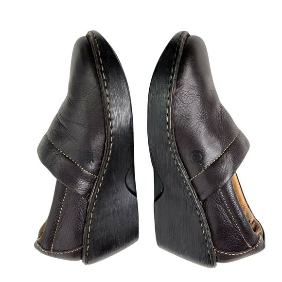 Born Dark Brown Pebbled Leather Slip On Comfort Platform Wedge Heel Clogs 7 / 38 - Picture 5 of 11